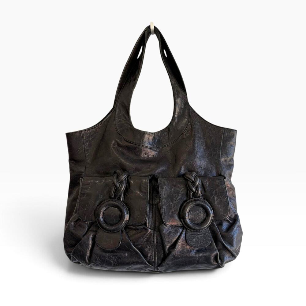 Vintage Charles David Glazed Leather Double Pocket Tote